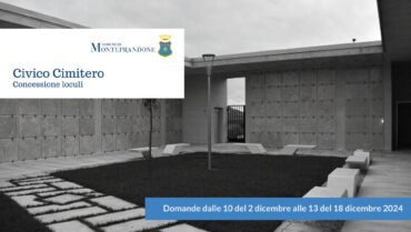 Civico cimitero, si assegnano 96 loculi. Domande dalle ore 10 di lunedì 2 dicembre alle ore 13 di mercoledì 18 dicembre 2024